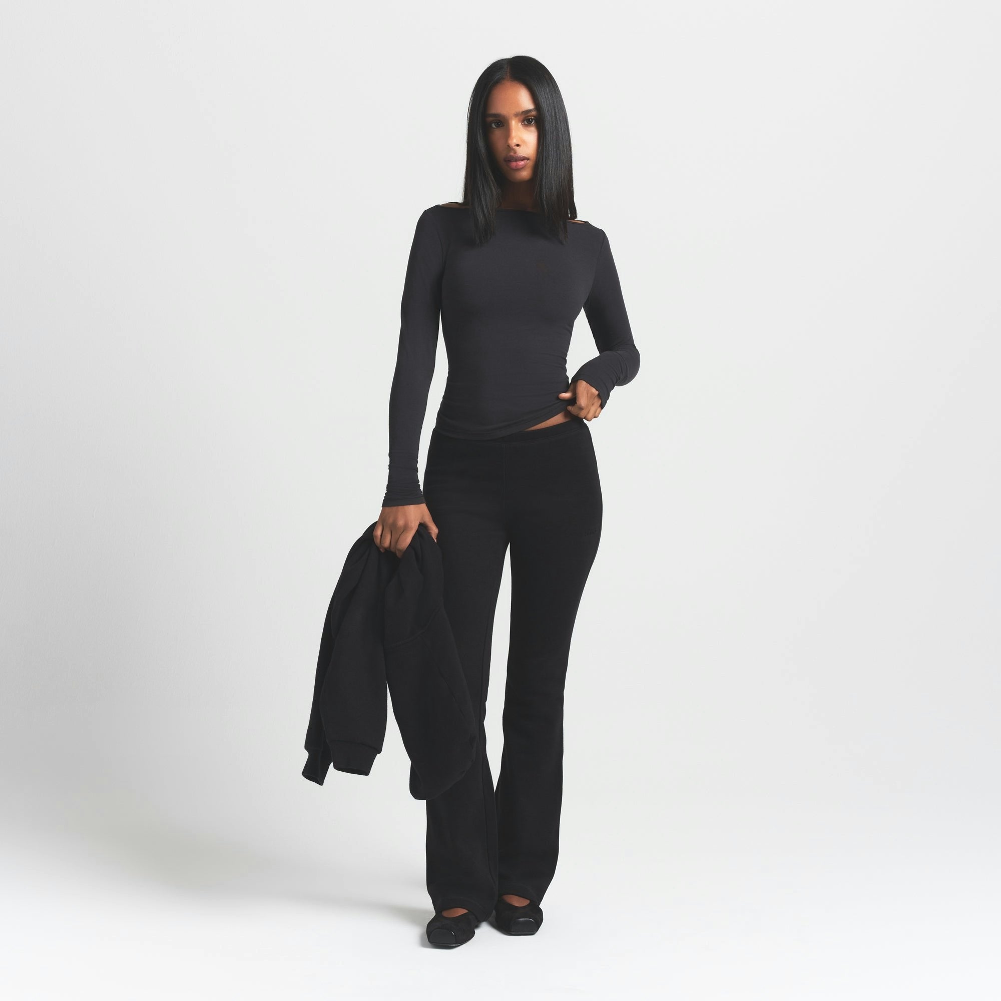 Skims Cotton Fleece Slim Pant Onyx