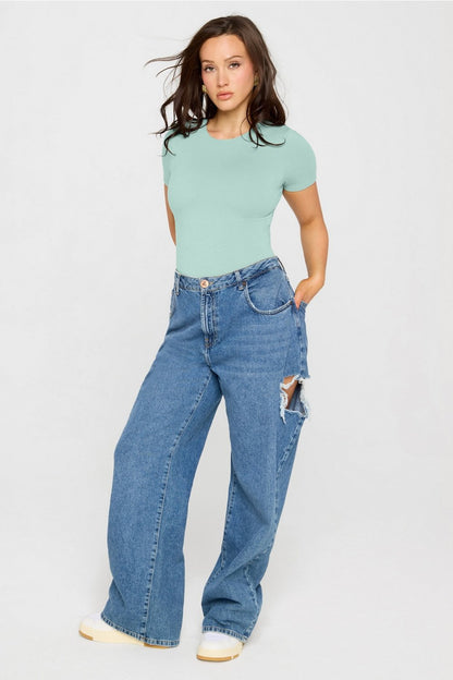Fabletics Snug Cotton Short Sleeve Brief Bodysuit