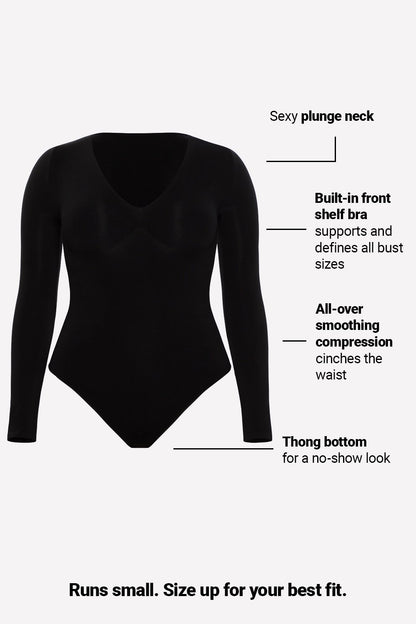Fabletics Nearly Naked Shapewear Plunge Long Sleeve Bodysuit