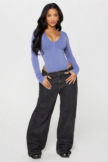 Fabletics Nearly Naked Shapewear Plunge Long Sleeve Bodysuit