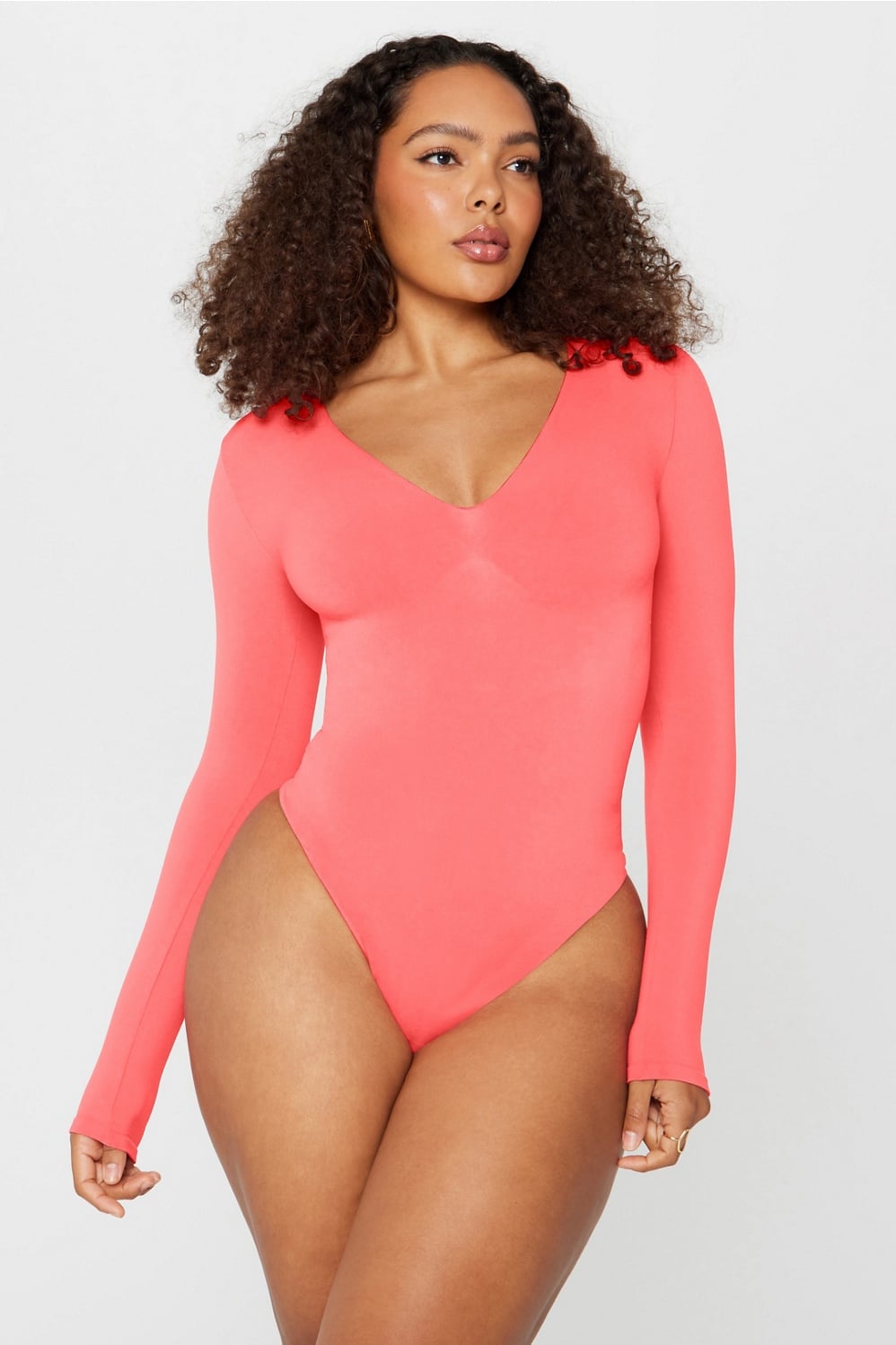 Fabletics Nearly Naked Shapewear Plunge Long Sleeve Bodysuit