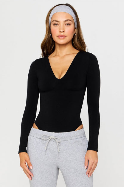 Fabletics Nearly Naked Shapewear Plunge Long Sleeve Bodysuit