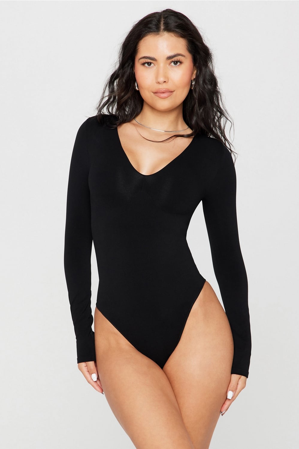 Fabletics Nearly Naked Shapewear Plunge Long Sleeve Bodysuit