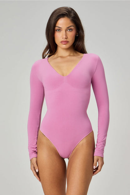 Fabletics Nearly Naked Shapewear Plunge Long Sleeve Bodysuit