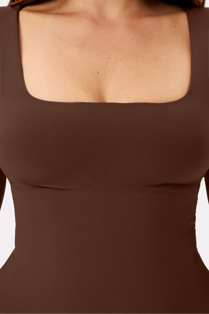 Fabletics Nearly Naked Shapewear Square Neck Long Sleeve Bodysuit