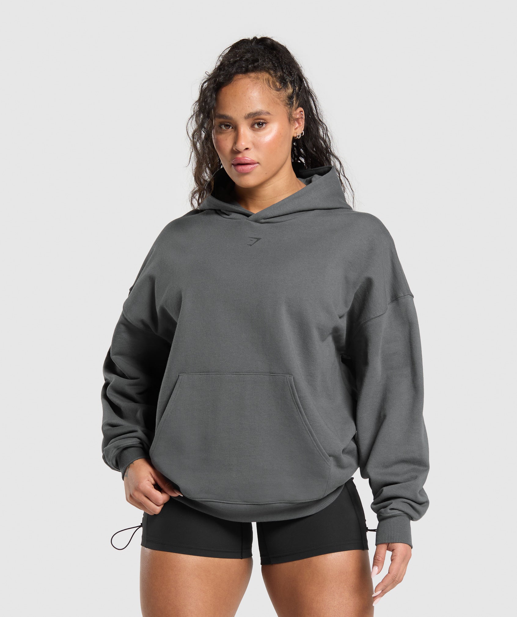 Women's Gymshark Back Gains Graphic Hoodie Graphite Grey