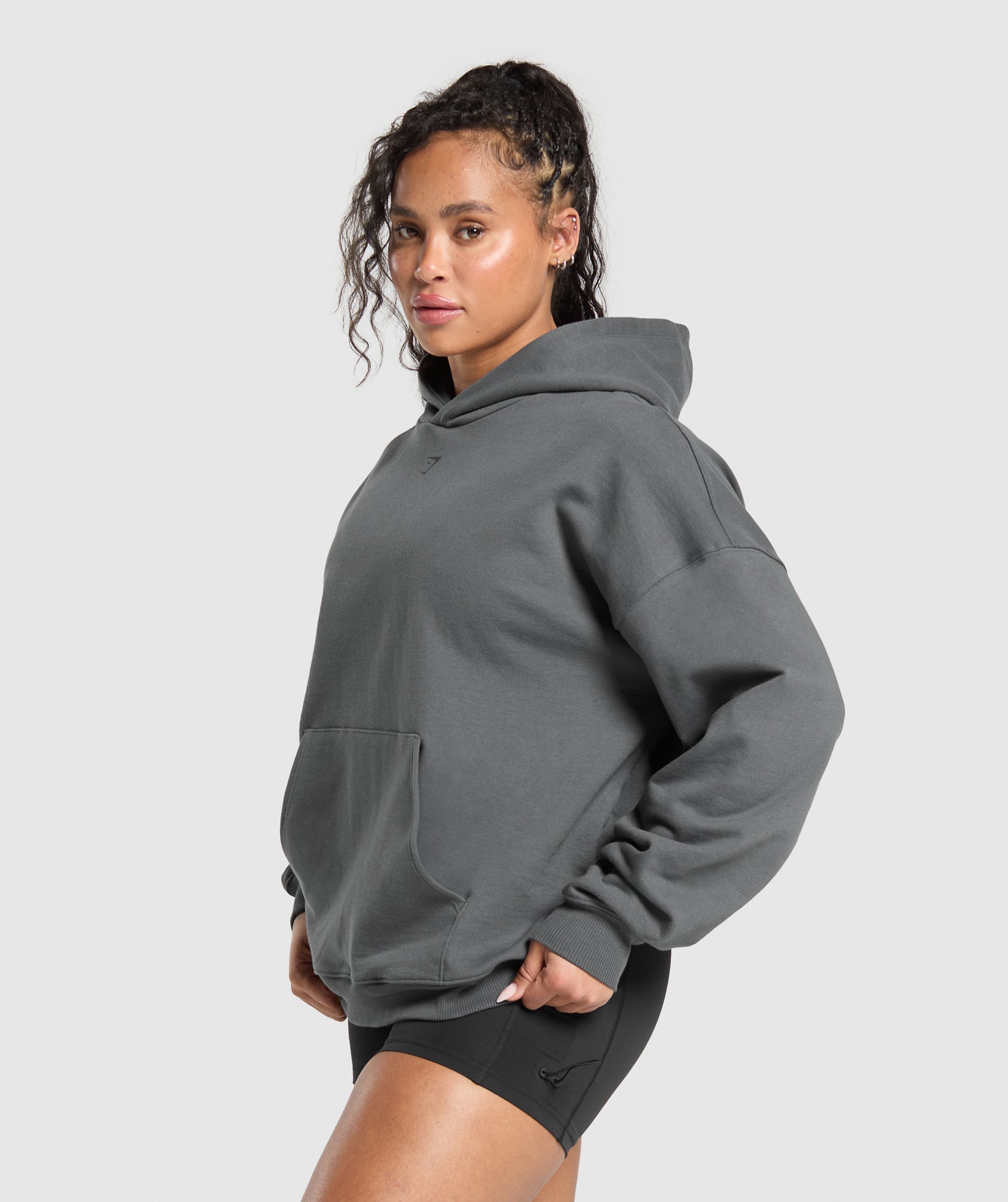 Women's Gymshark Back Gains Graphic Hoodie Graphite Grey