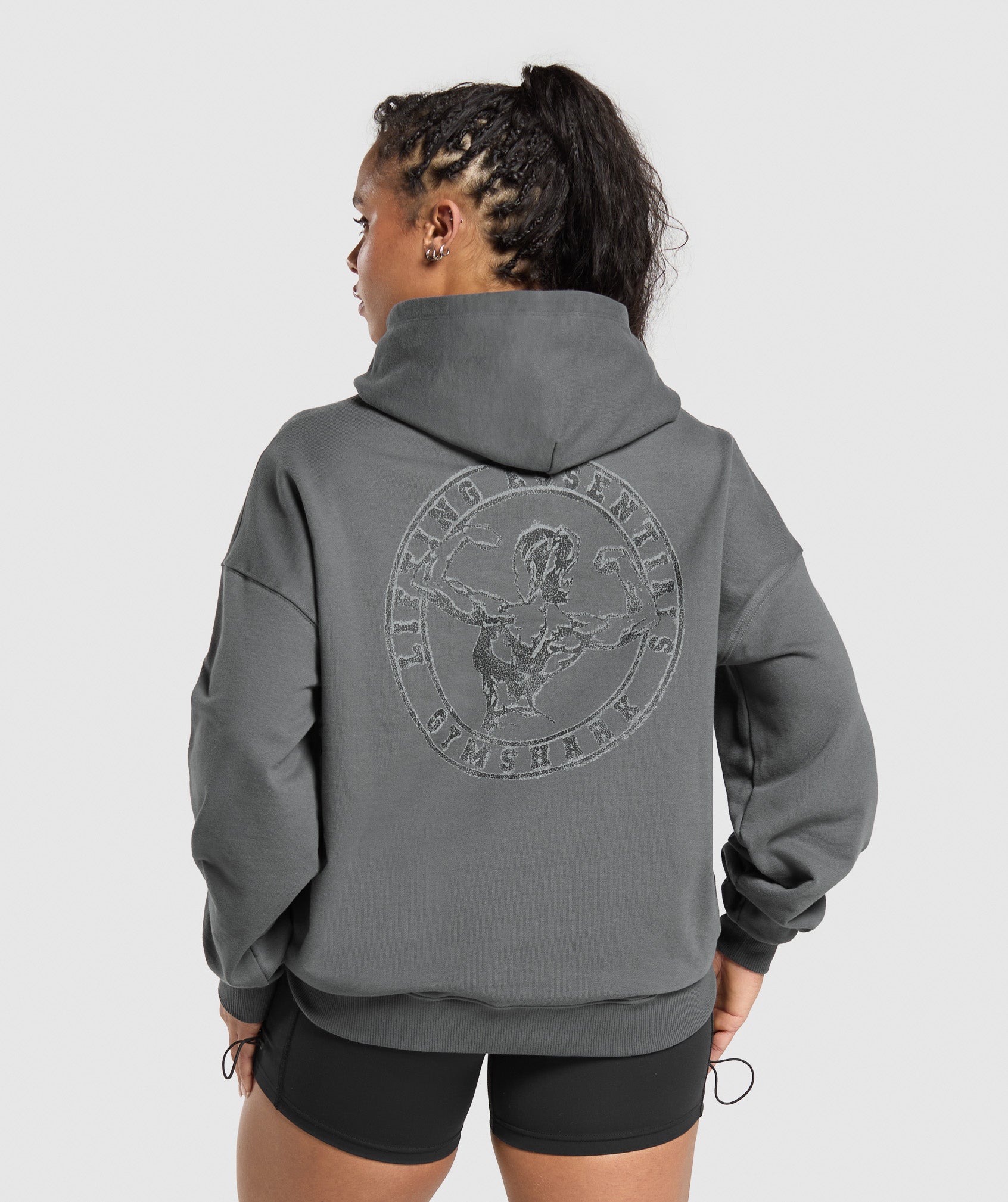 Women's Gymshark Back Gains Graphic Hoodie Graphite Grey