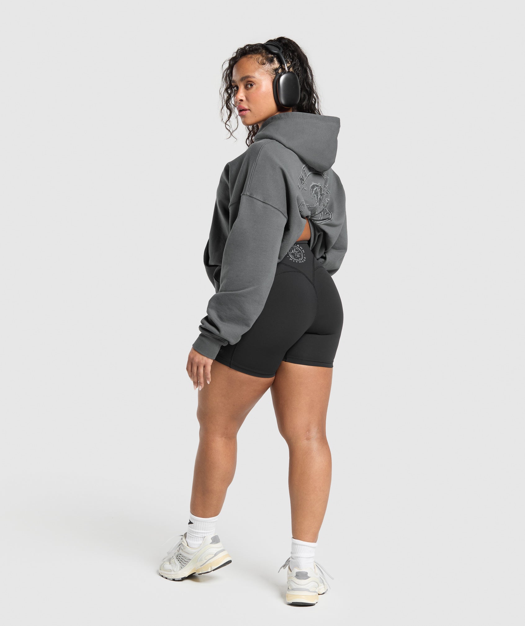 Women's Gymshark Back Gains Graphic Hoodie Graphite Grey