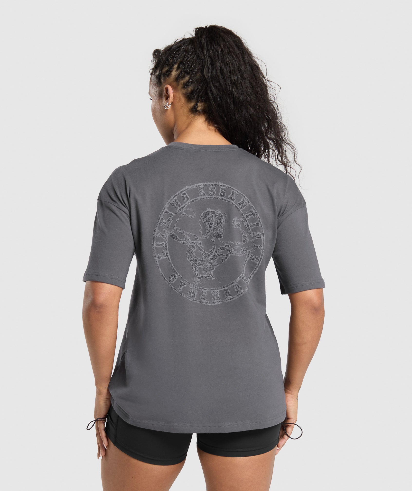 Women's Gymshark Back Gains Graphic Oversized Tee Graphite Grey