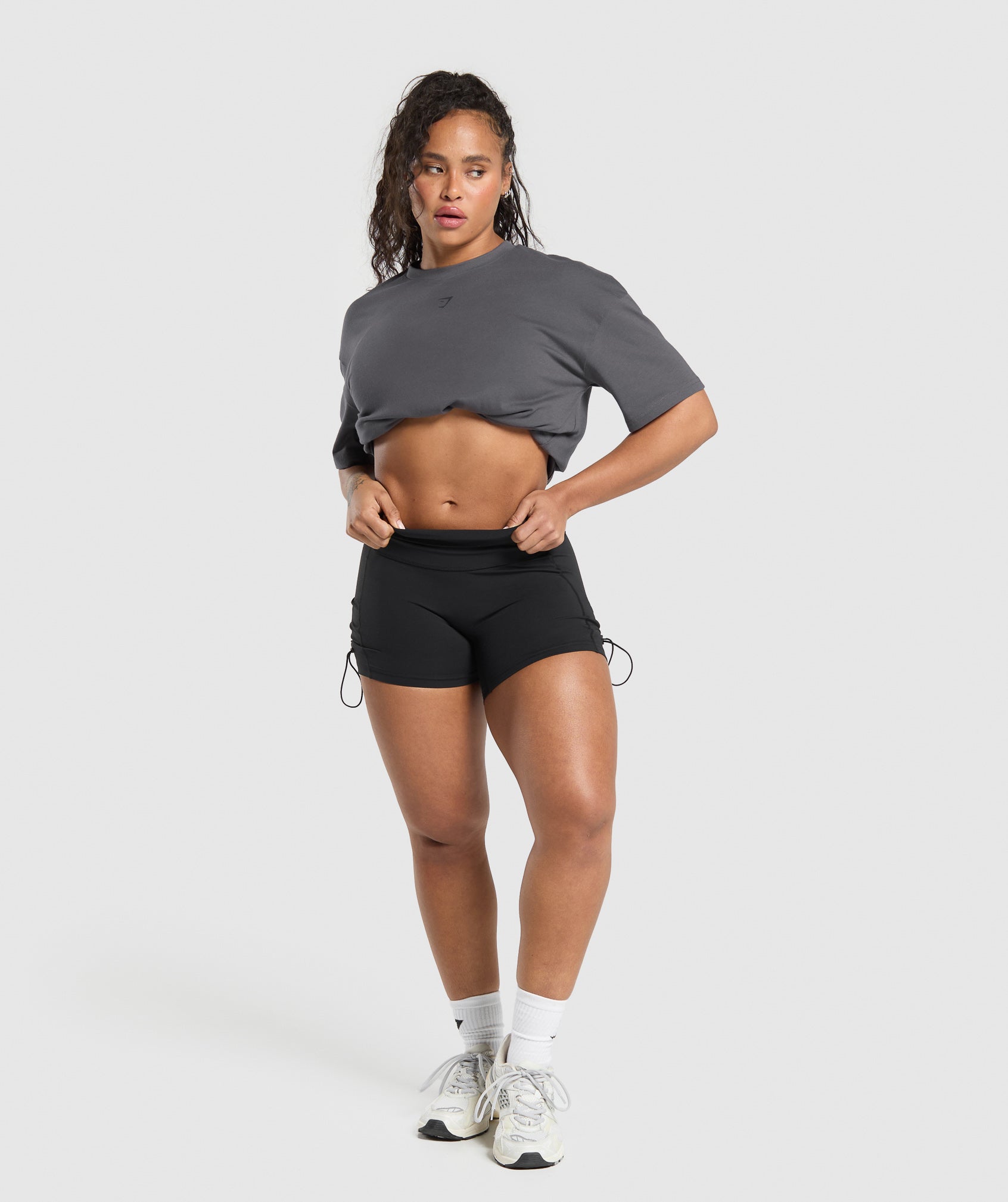 Women's Gymshark Back Gains Graphic Oversized Tee Graphite Grey