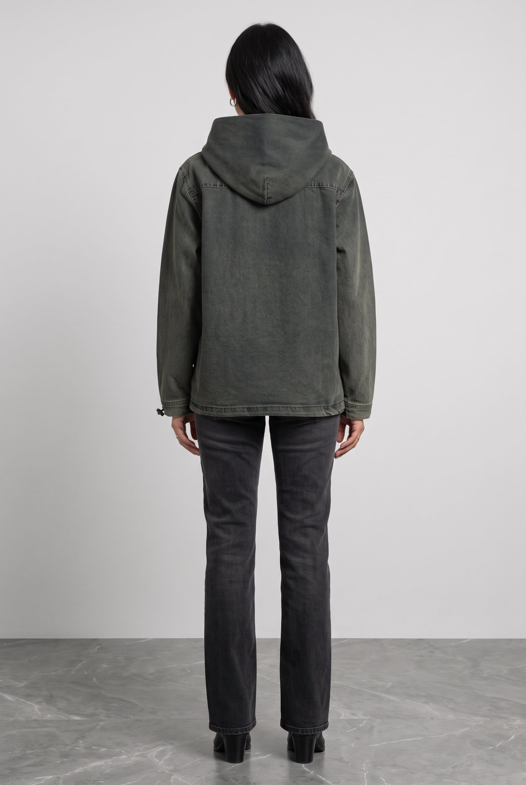 ACID WASH DENIM WOMEN'S HOODIE