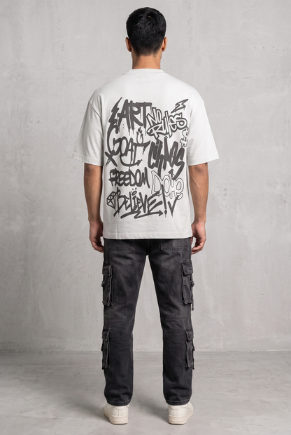 RUST GRAFFITI GREY MEN’S OVERSIZED T-SHIRT