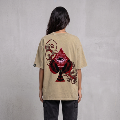 SPADE OF SECRETS BEIGE ACIDWASH WOMEN’S OVERSIZED T-SHIRT