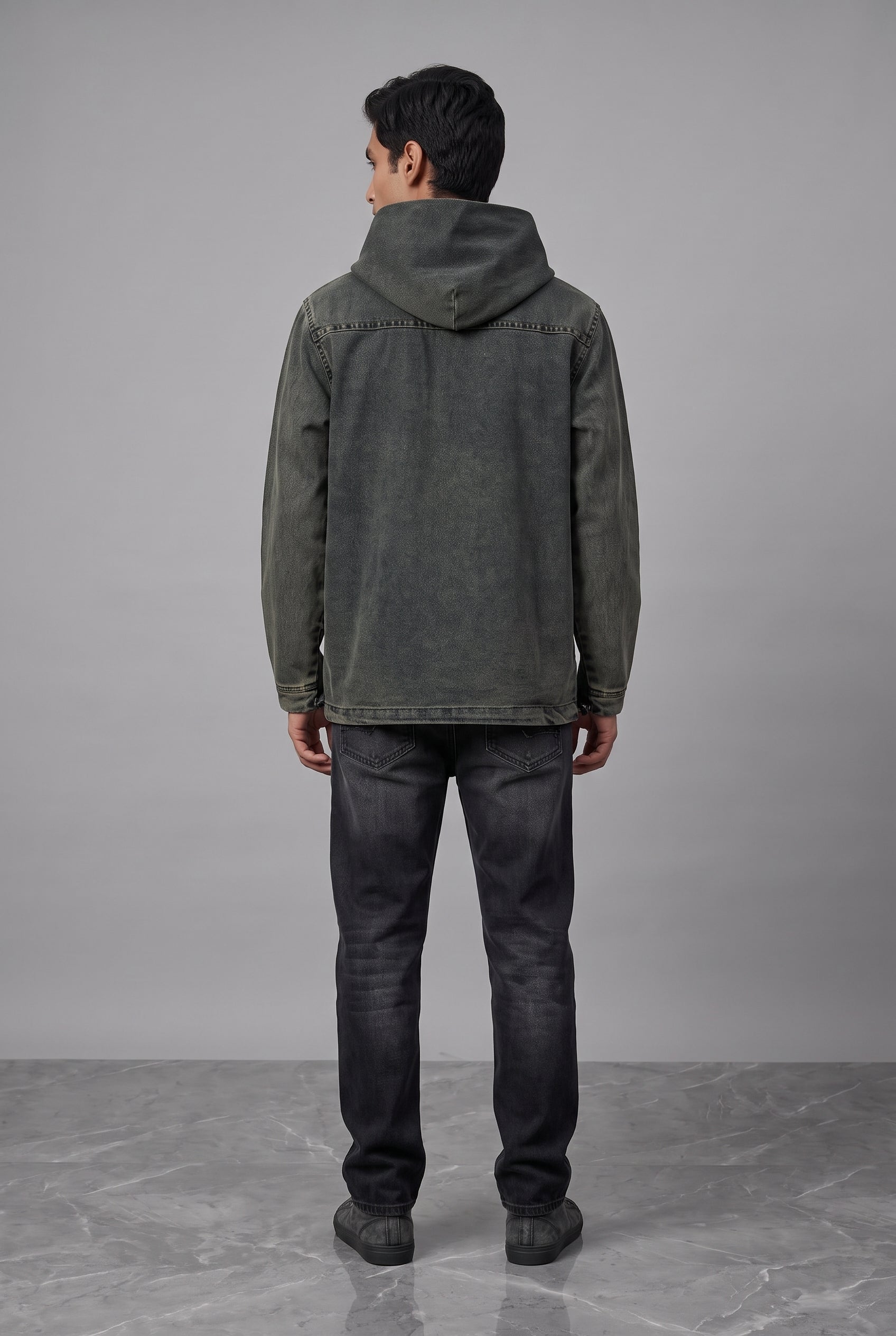 ACID WASH DENIM MEN'S HOODIE