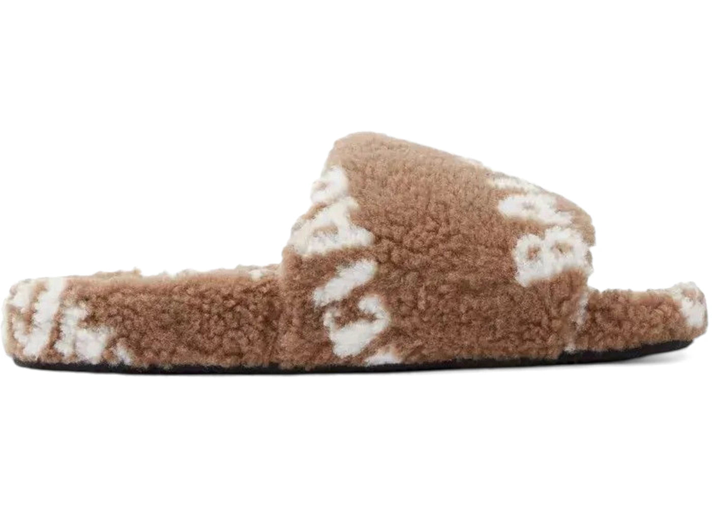 Balenciaga Furry Slide Allover Logo Light Brown White (Women'S)