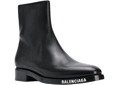 Balenciaga Leather Ankle Boot Black White Logo
