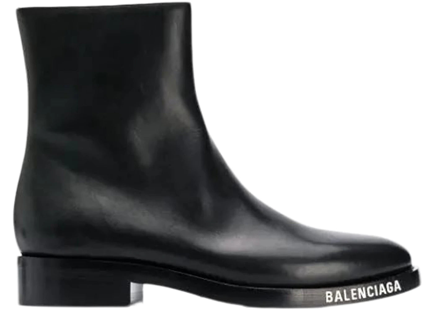 balenciaga leather ankle boot black white logo