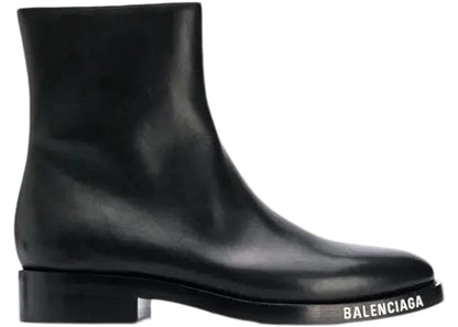 balenciaga leather ankle boot black white logo