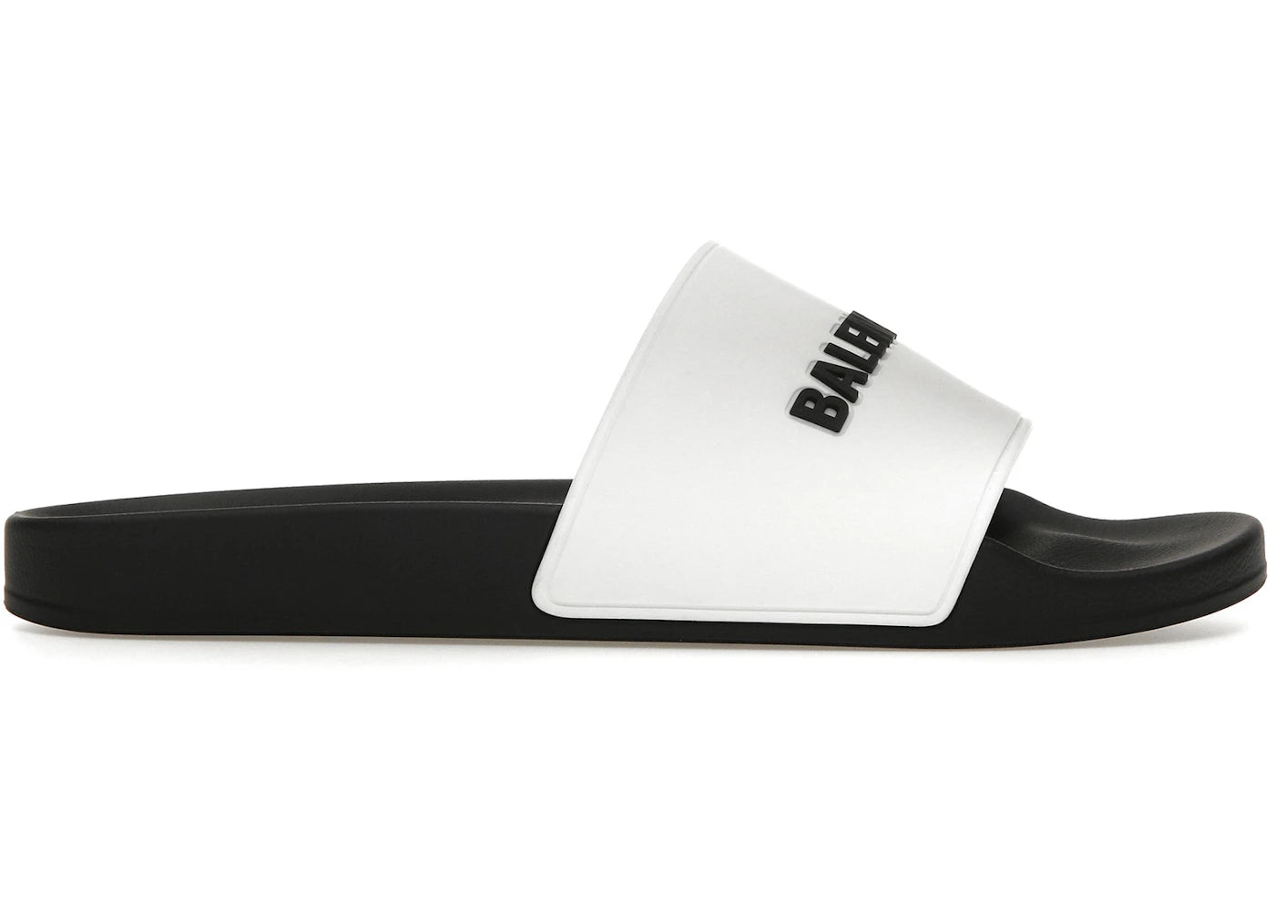 balenciaga pool slides logo white black