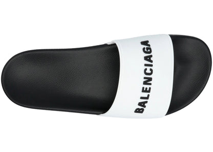Balenciaga Pool Slides Logo White Black Womens