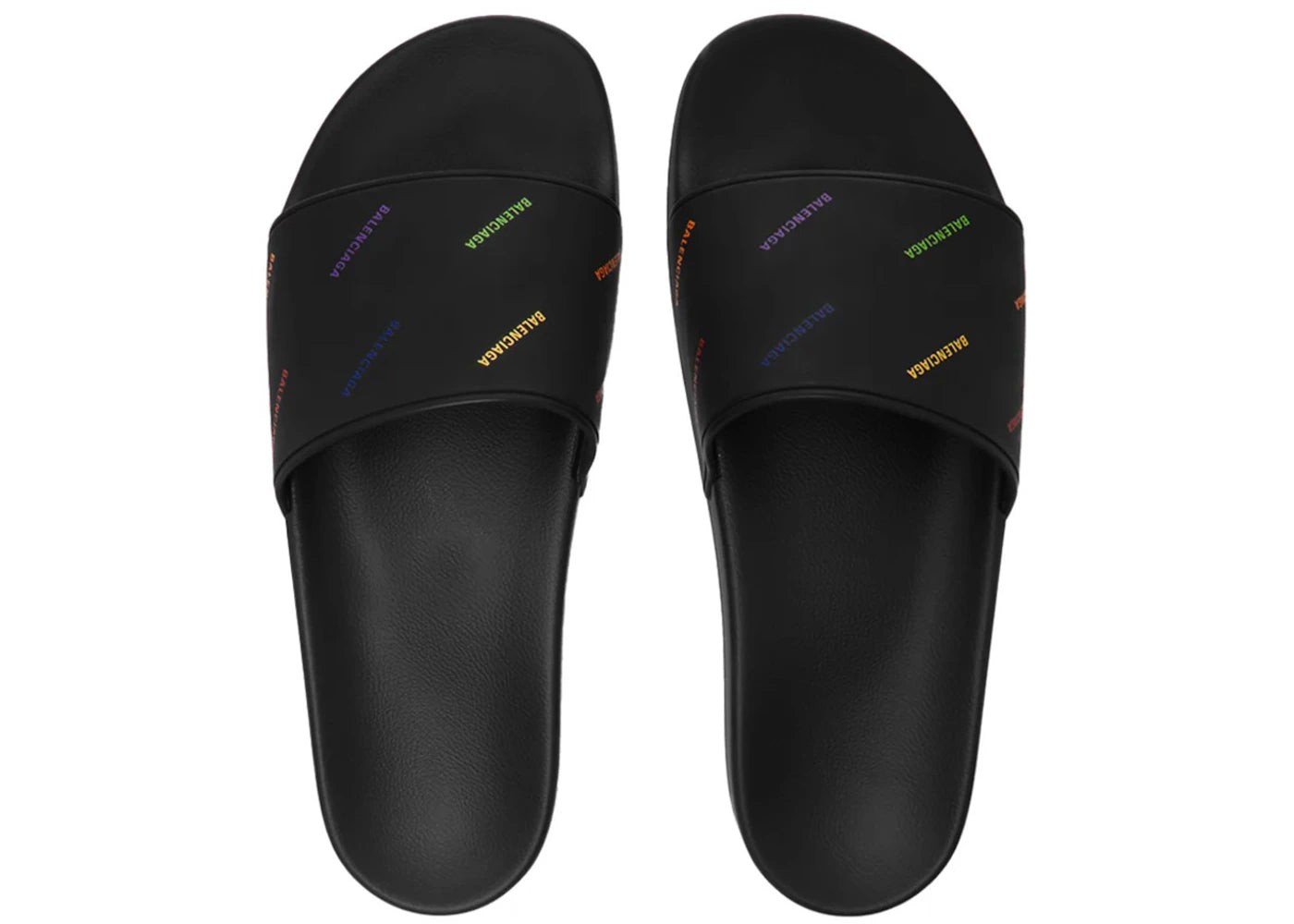 balenciaga pride pool slides black white multi