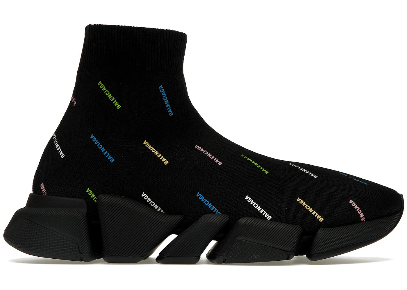 balenciaga speed 2.0 allover logo recycled knit black multicolor