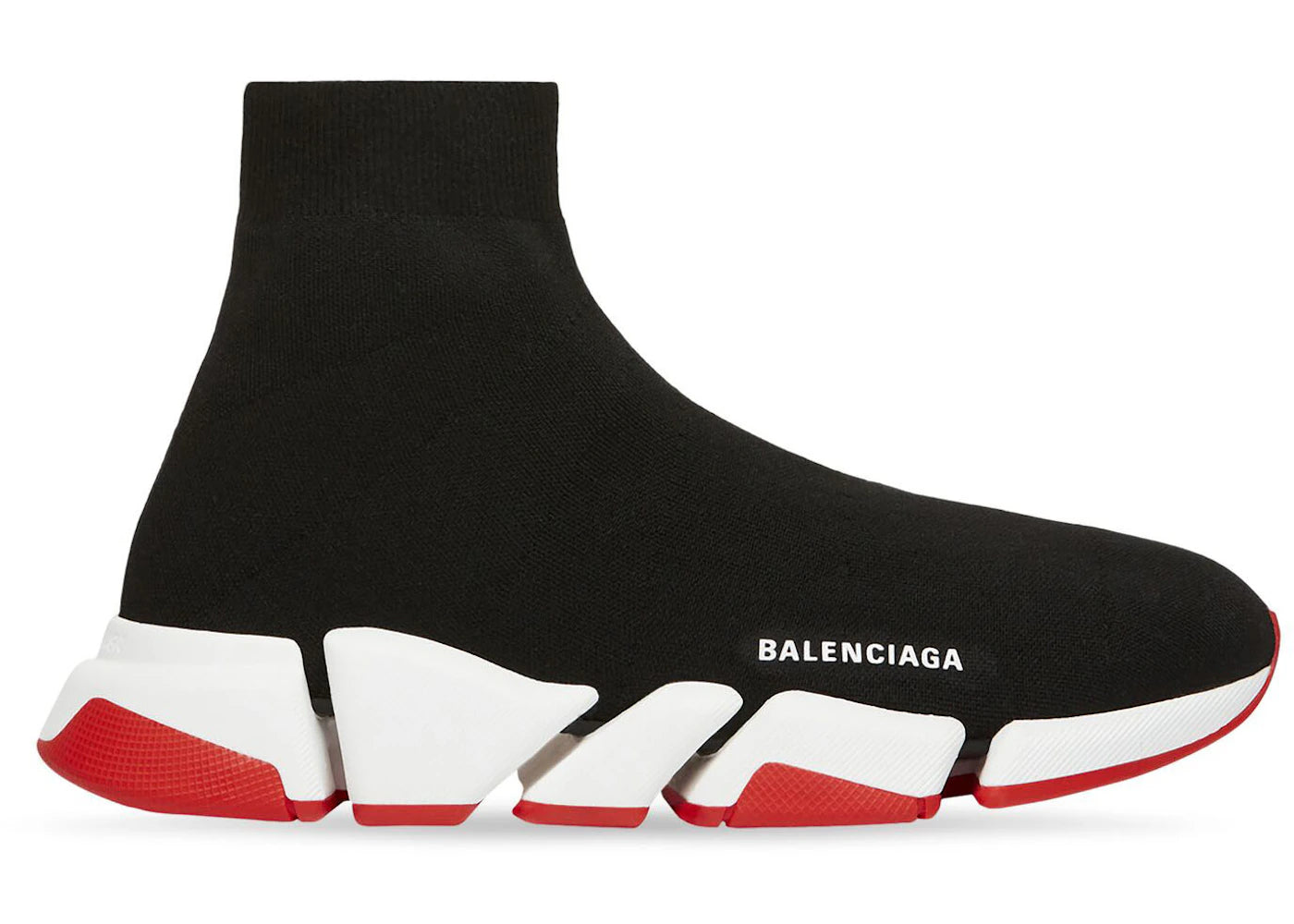 balenciaga speed 2.0 recycled knit black white red sole