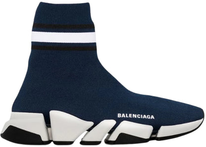 balenciaga speed 2.0 striped navy blue black white (women's)