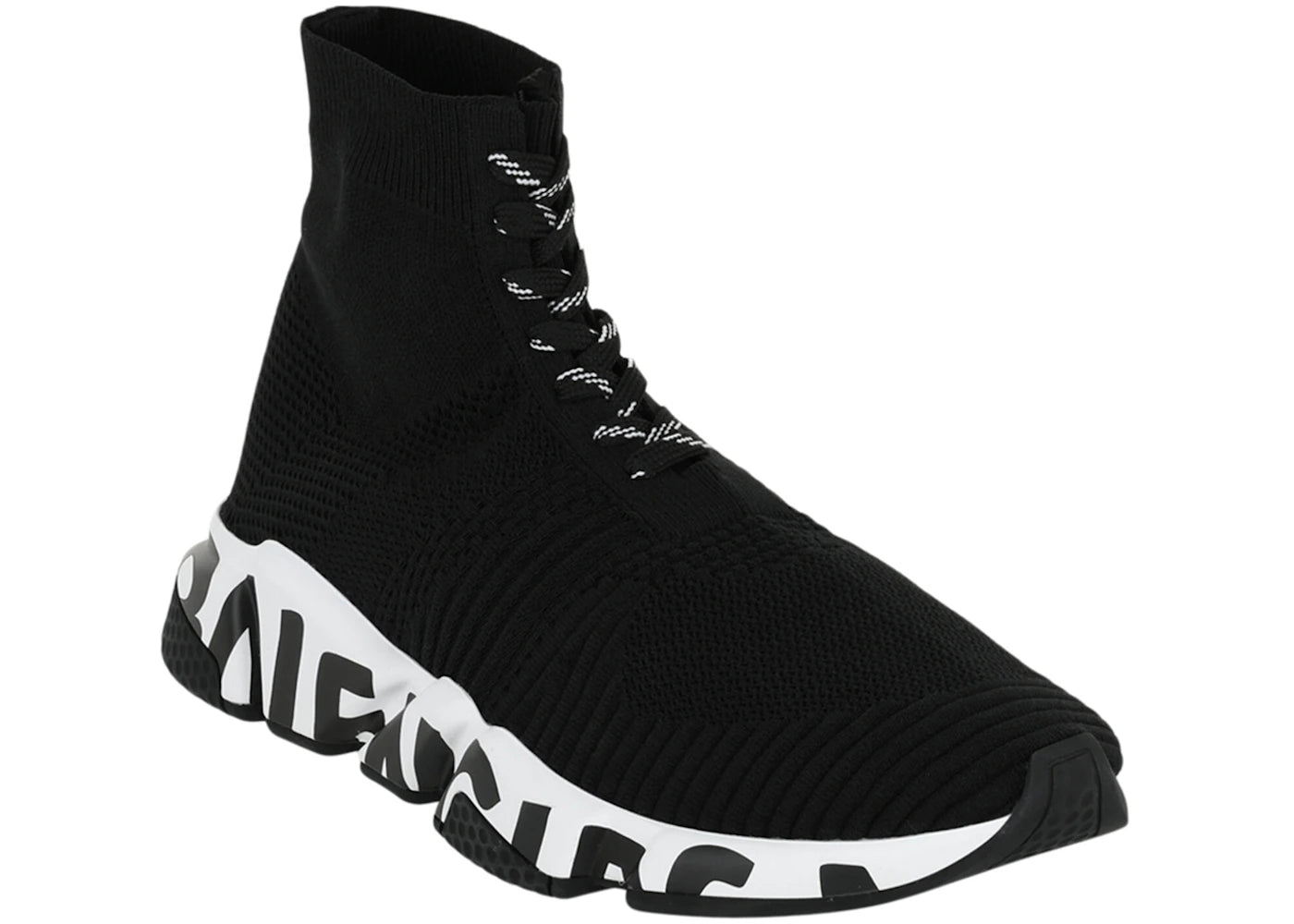 Balenciaga Speed Lace Up Graffiti Recycled Knit Graffiti Black White
