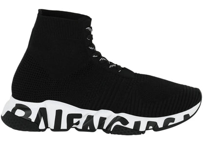 Balenciaga Speed Lace Up Graffiti Recycled Knit Graffiti Black White