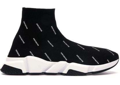 Balenciaga Speed Trainer Logo Print Black White