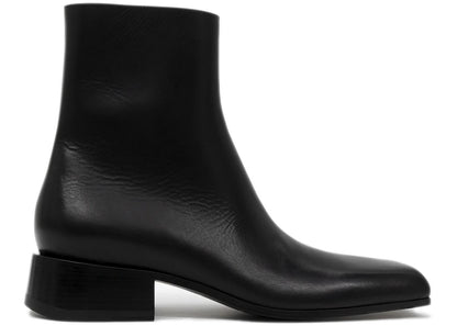 Balenciaga Square Toe Leather Ankle Boot Black