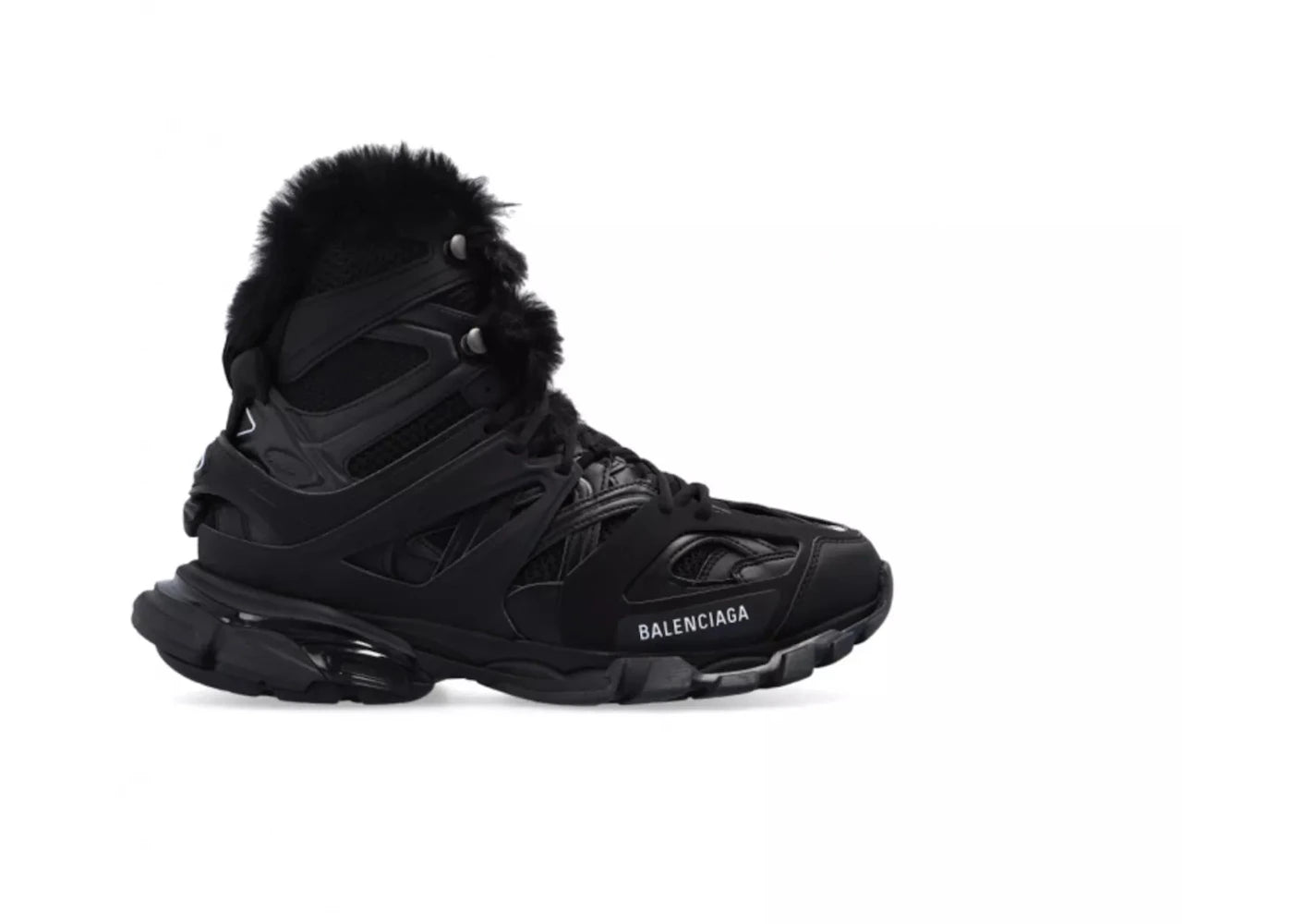 balenciaga track hike boots faux fur black