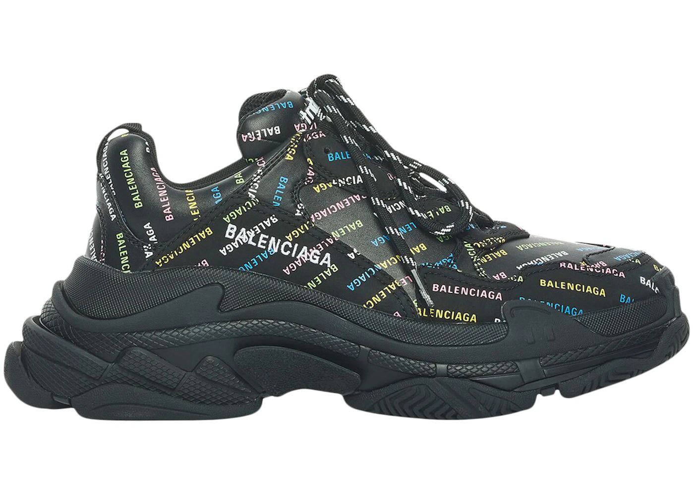 balenciaga triple s allover logo black multicolor