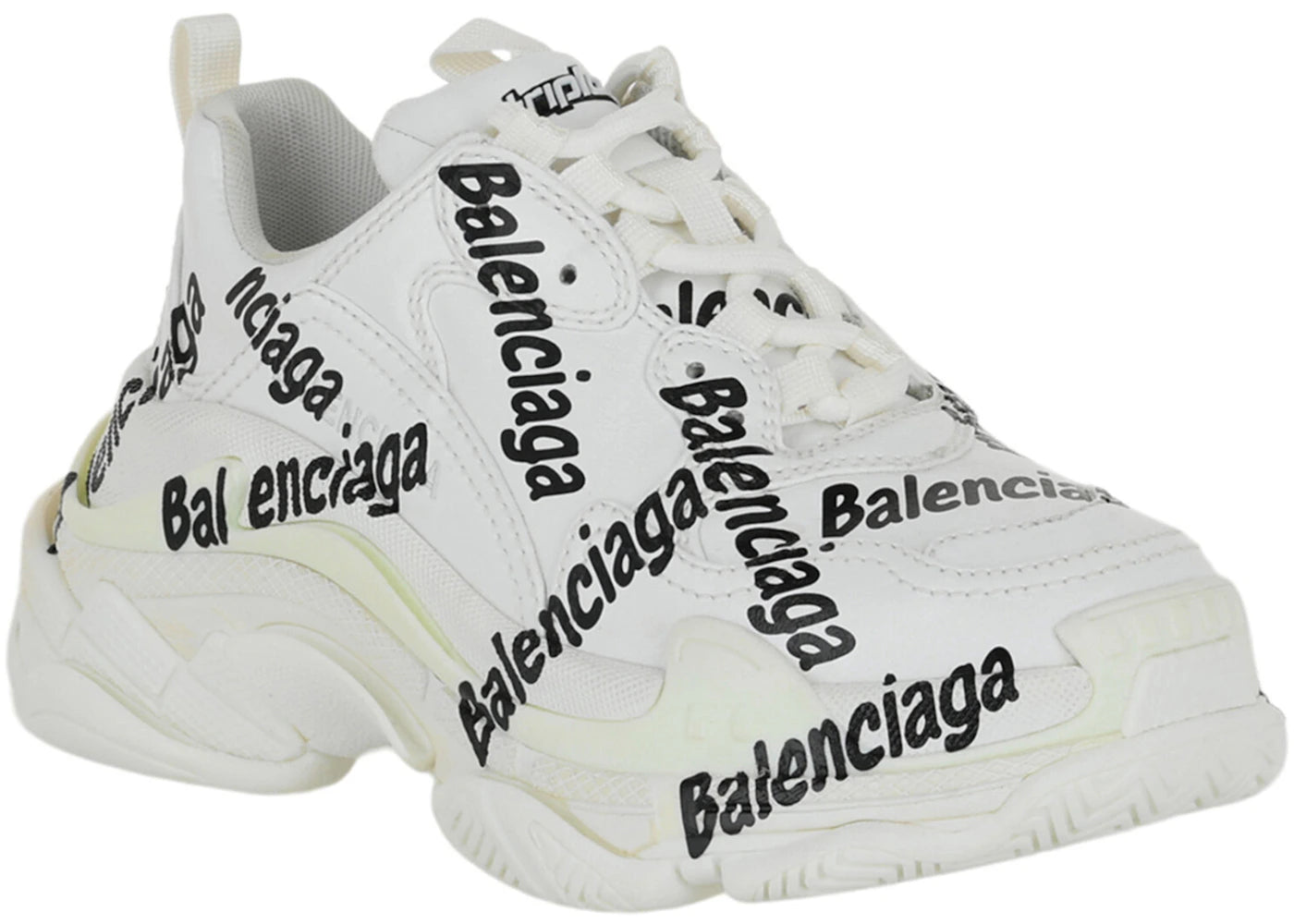 Balenciaga Triple S Allover Logo White Black Womens