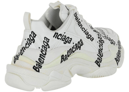 Balenciaga Triple S Allover Logo White Black Womens