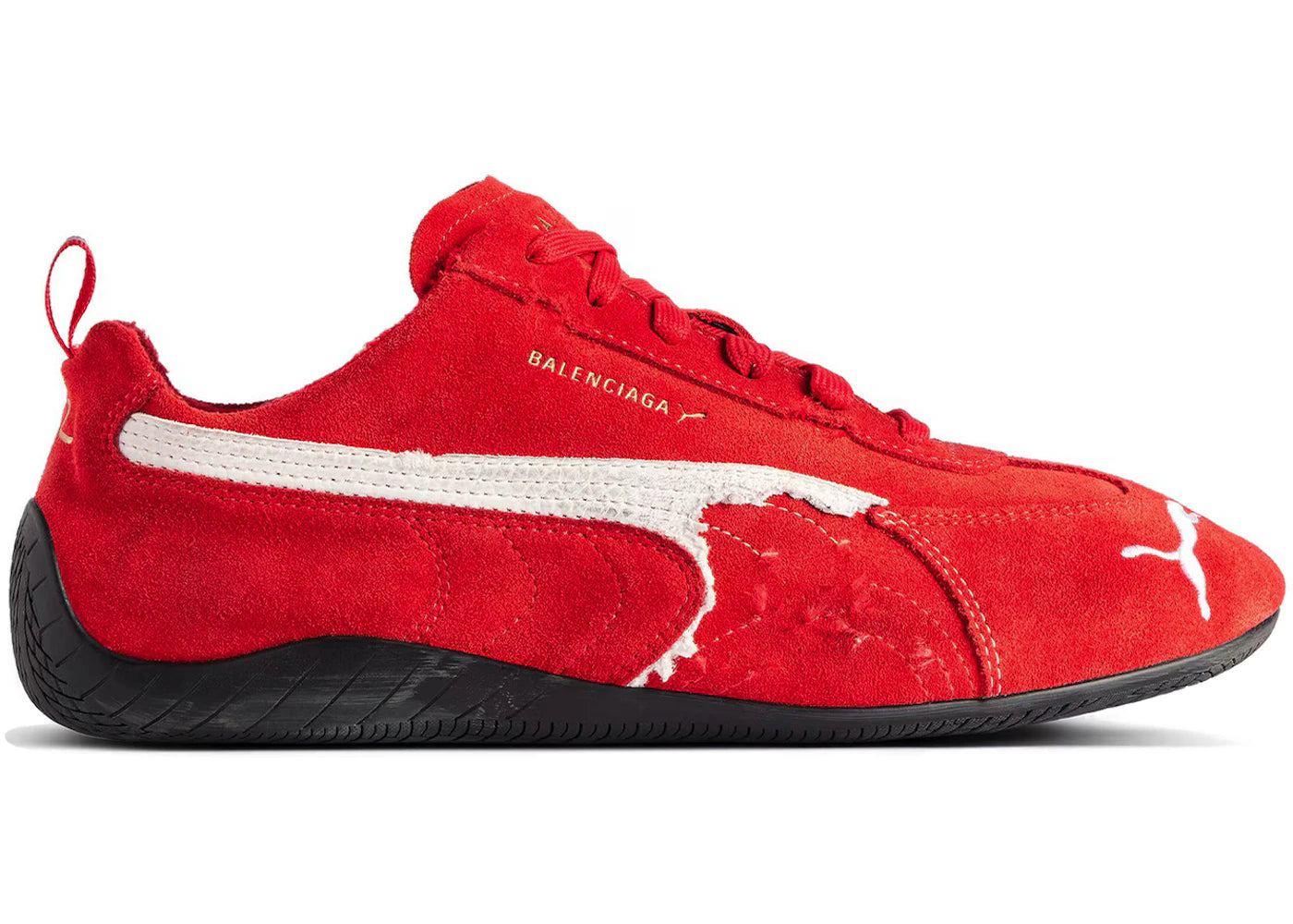 balenciaga x puma speedcat suede distressed red white