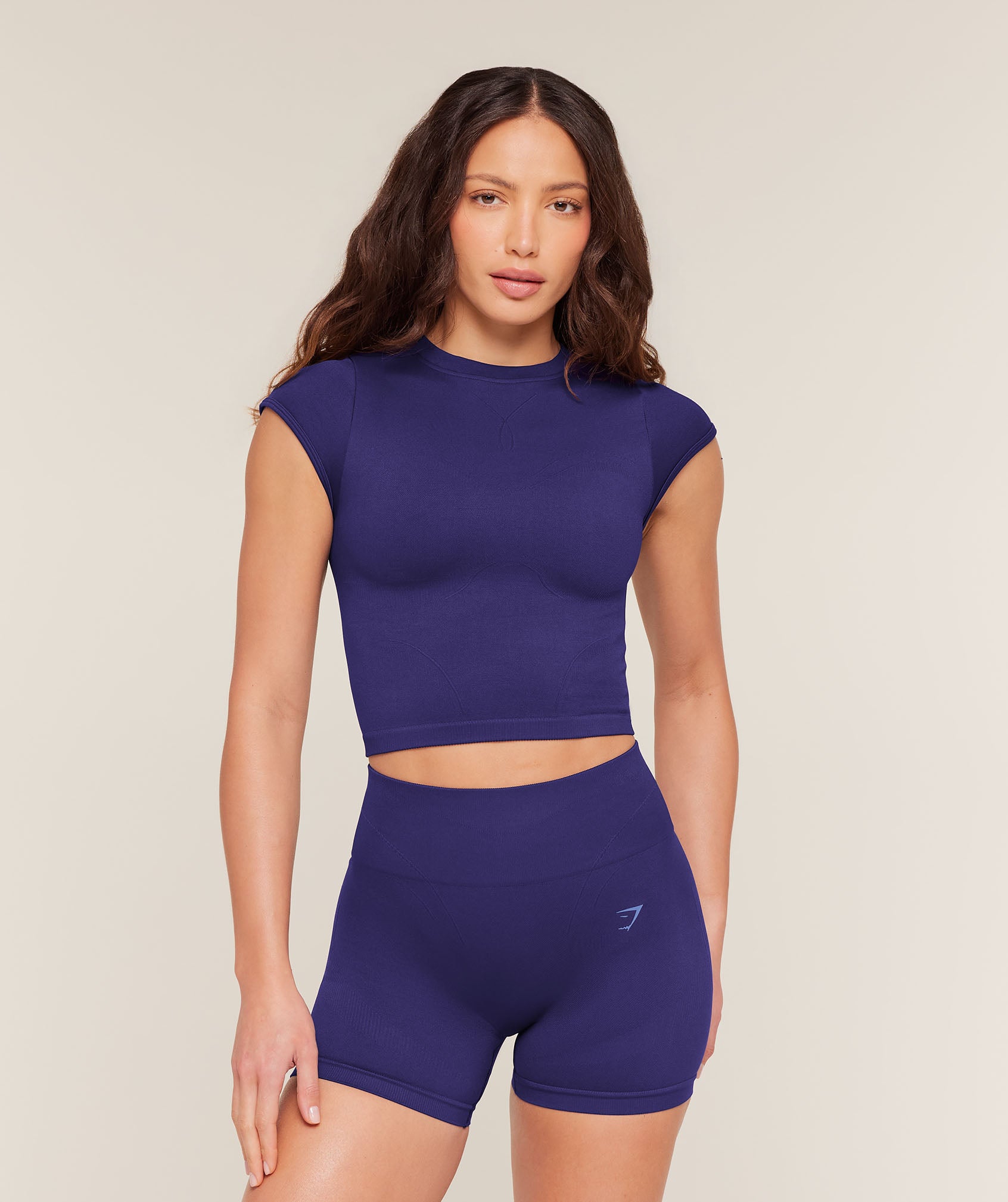Women's Gymshark Poise Crew Neck Short Sleeve Top Indigo Purple