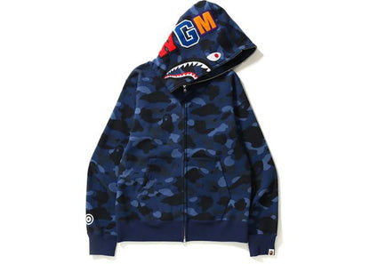 bape color camo shark full zip  hoodie blue