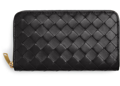 Bottega Veneta Zip Around Wallet Intrecciato Nero