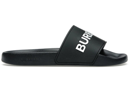 Burberry Logo Slides Black Optic White, side profile