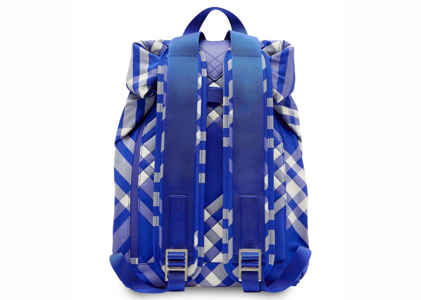 burberry roll jacquard checked backpack blue/white 