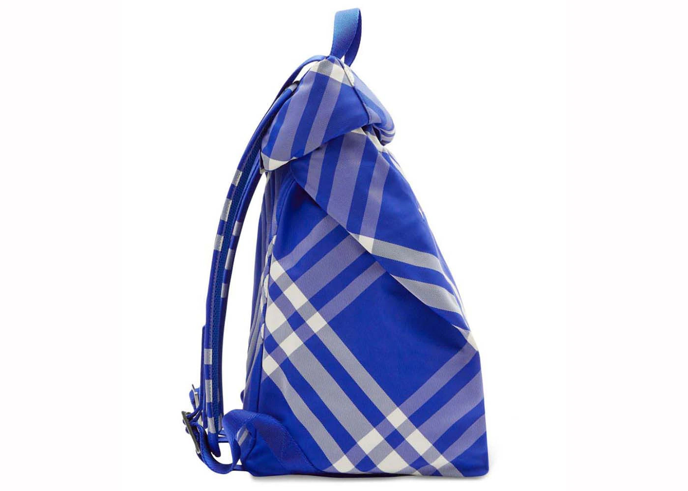 burberry roll jacquard checked backpack blue/white 