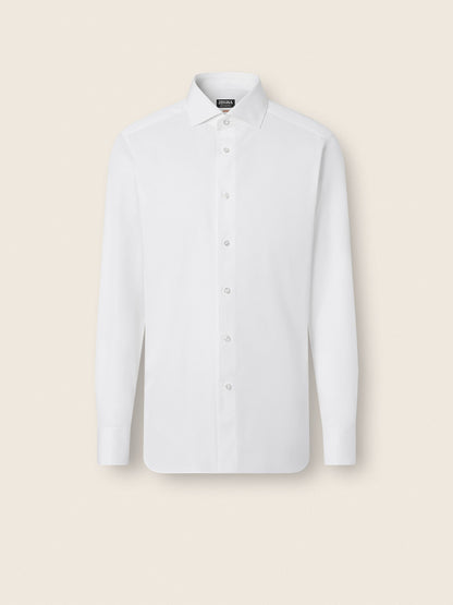 Zegna White Micro-Striped Centoventimila Cotton Shirt