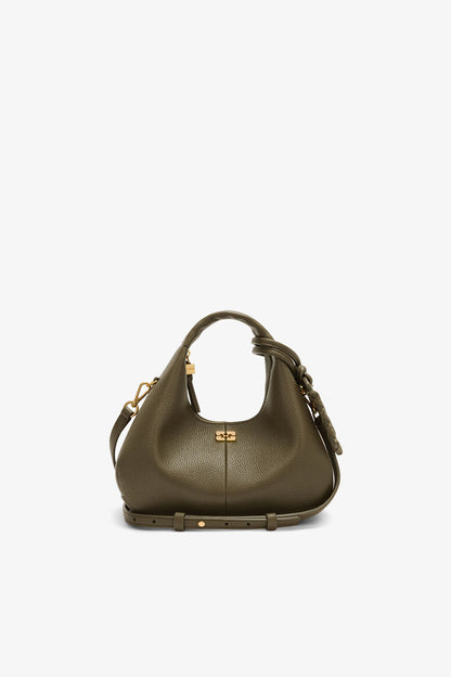 Ganni Military Olive Mini Hobo Bag In Green