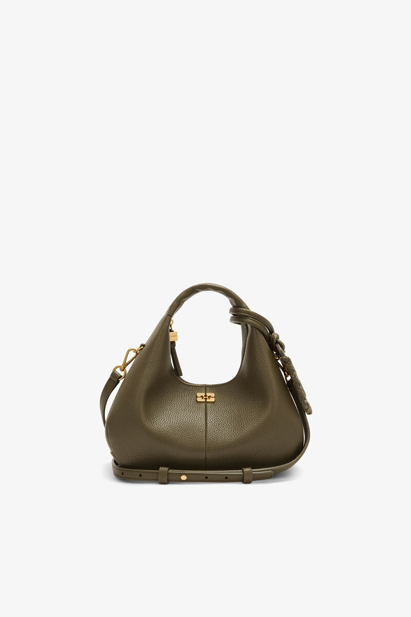 Ganni Military Olive Mini Hobo Bag In Green