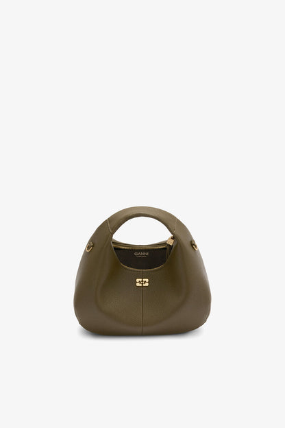 Ganni Military Olive Mini Hobo Bag In Green