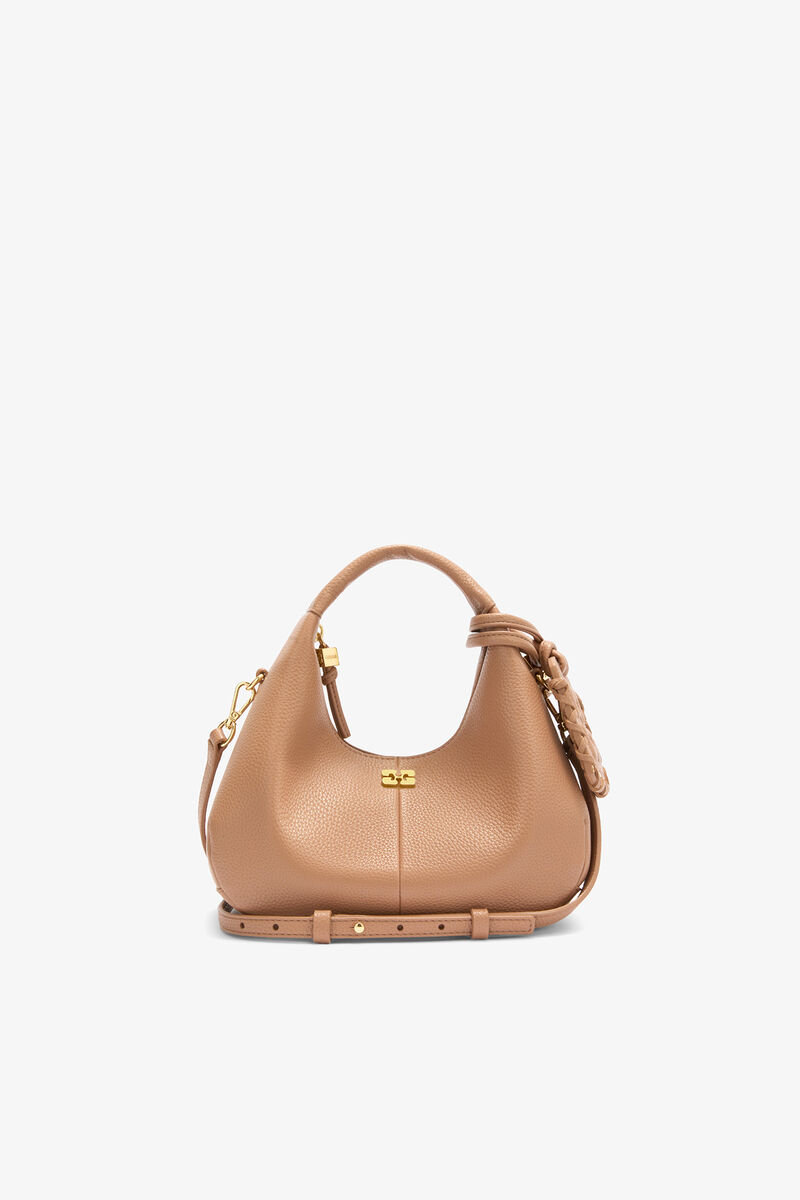 Ganni Tawny Birch Mini Hobo Bag In Brown