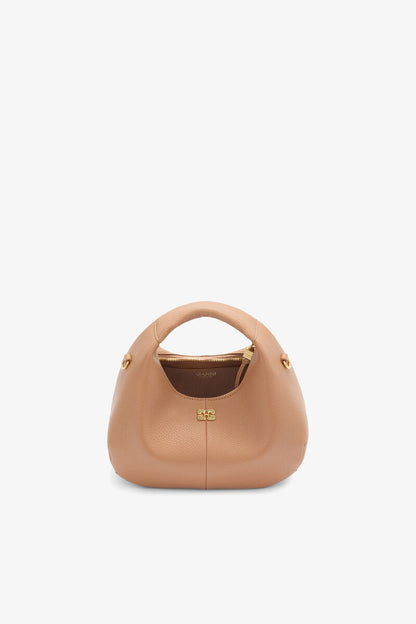 Ganni Tawny Birch Mini Hobo Bag In Brown
